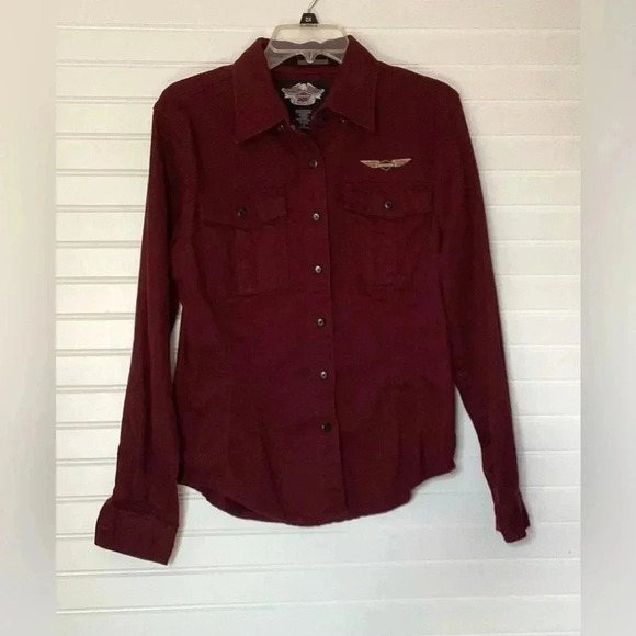 Harley-Davidson Tops - Harley-Davidson embroidered shirt Maroon Size Medium